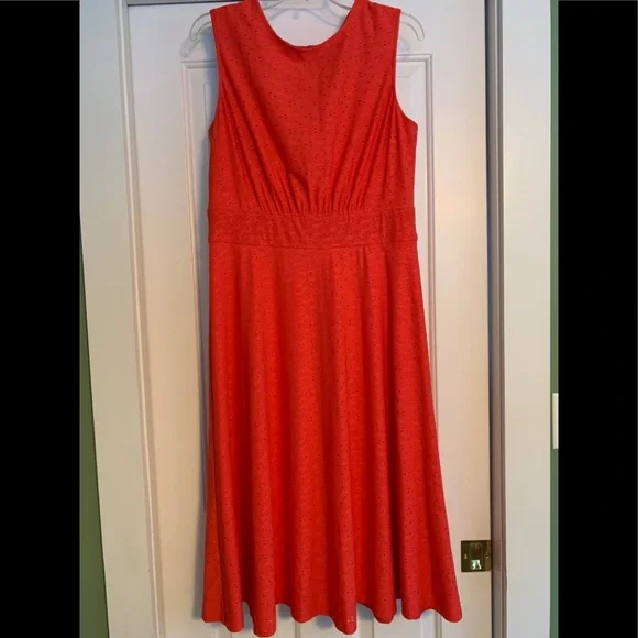NWOT London Style Collection, Coral Color Eyelet Dress, Women's Size 12 - Picture 1 of 10